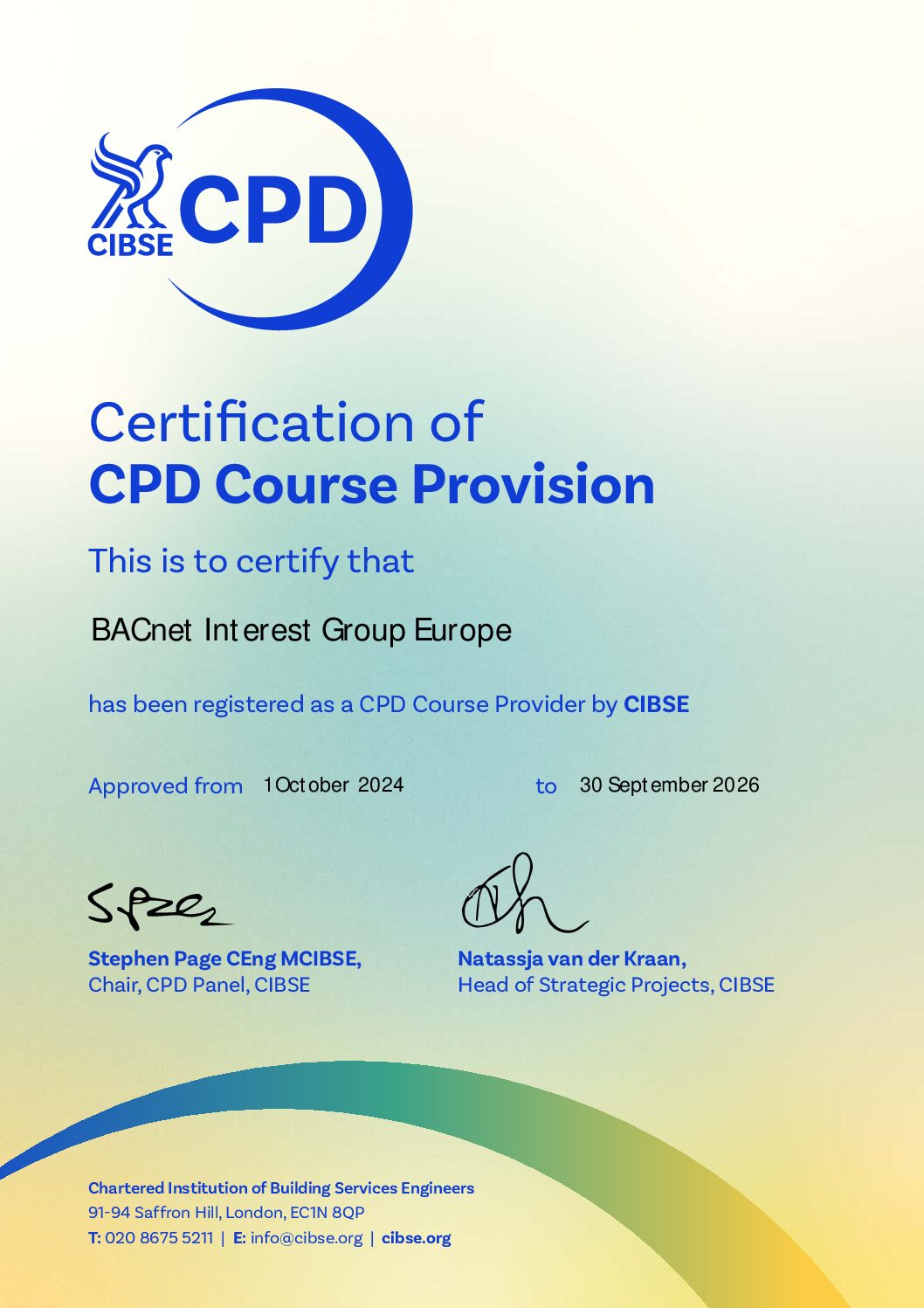 BACnet Interest Group Europe bietet CIBSE-zertifizierte CPD-Kurse an